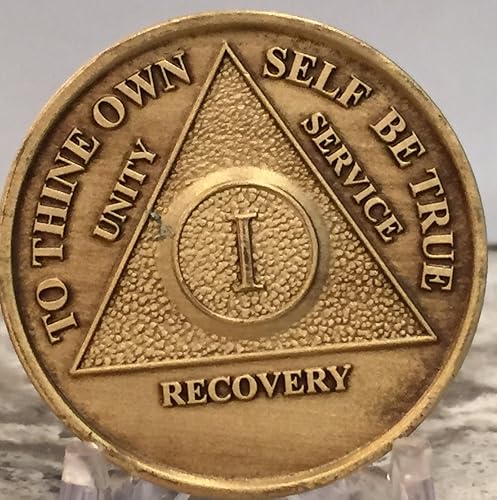 Miniatura 3 de wendells Juego de 3 medallones AA de bronce de 1 año de sobriedad de aniversario de oración de serenidad