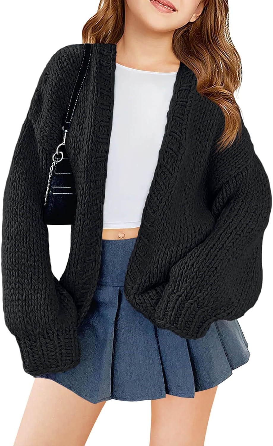 Haloumoning Girls Long Sleeve Cardigan Kids Casual Open Front Chunky Sweater Fall Outerwear 5-14Y