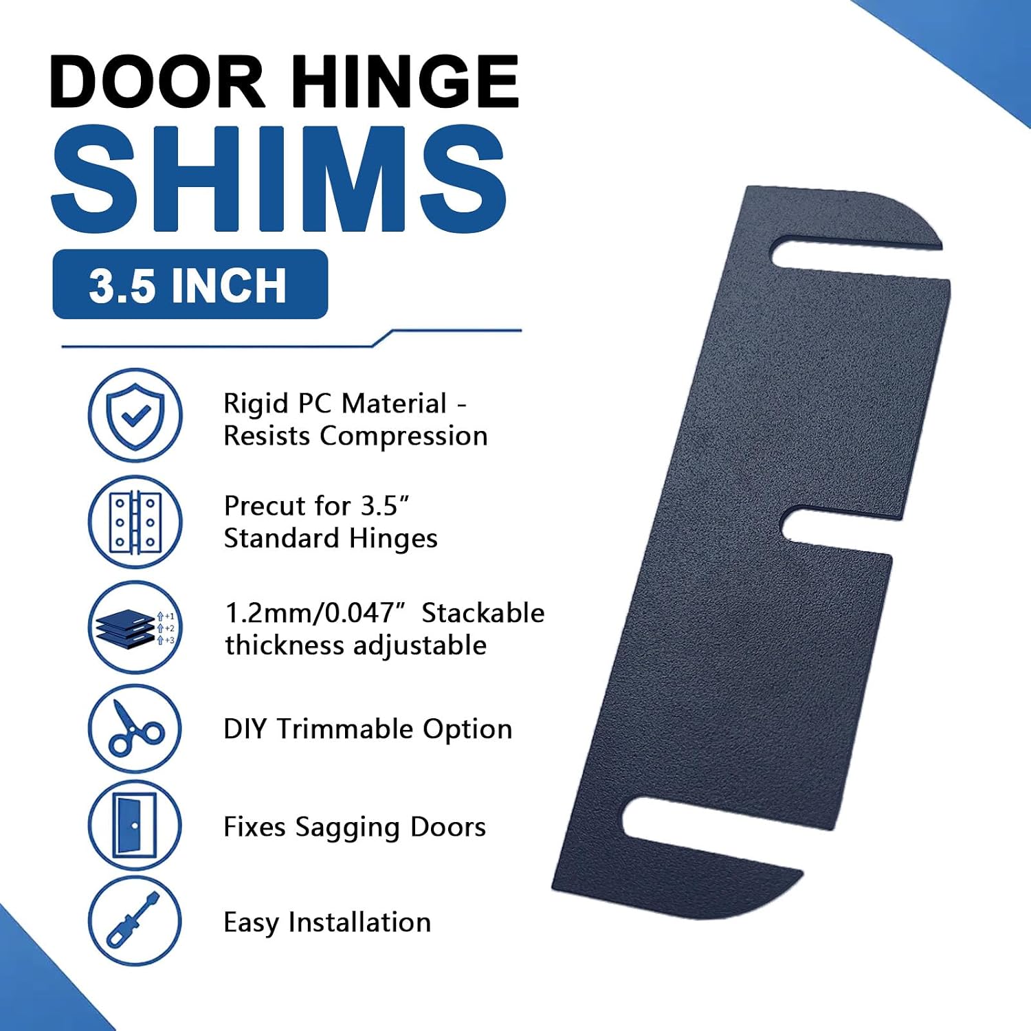14pcs Door Hinge Shims 3.5 Inch Black, Adjustable Thickness & Trimable for Hinge, Adjust Door Gaps and Align Doors (L3.5/T0.047 Standard Pattern)