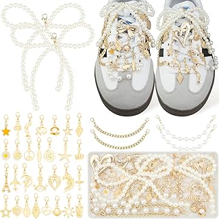 Deinduser 38 Pcs Shoe Charms Kit, Gold Shoe Charms for Sneakers, Gold and Pearl