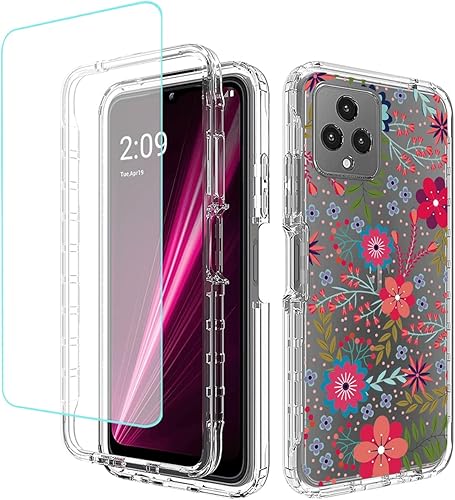 Miniatura 8 de Funda para REVVL 6 5GT Phone 5G TMAF025G con protector de pantalla de vidrio templado, funda protectora de TPU transparente floral a prueba de