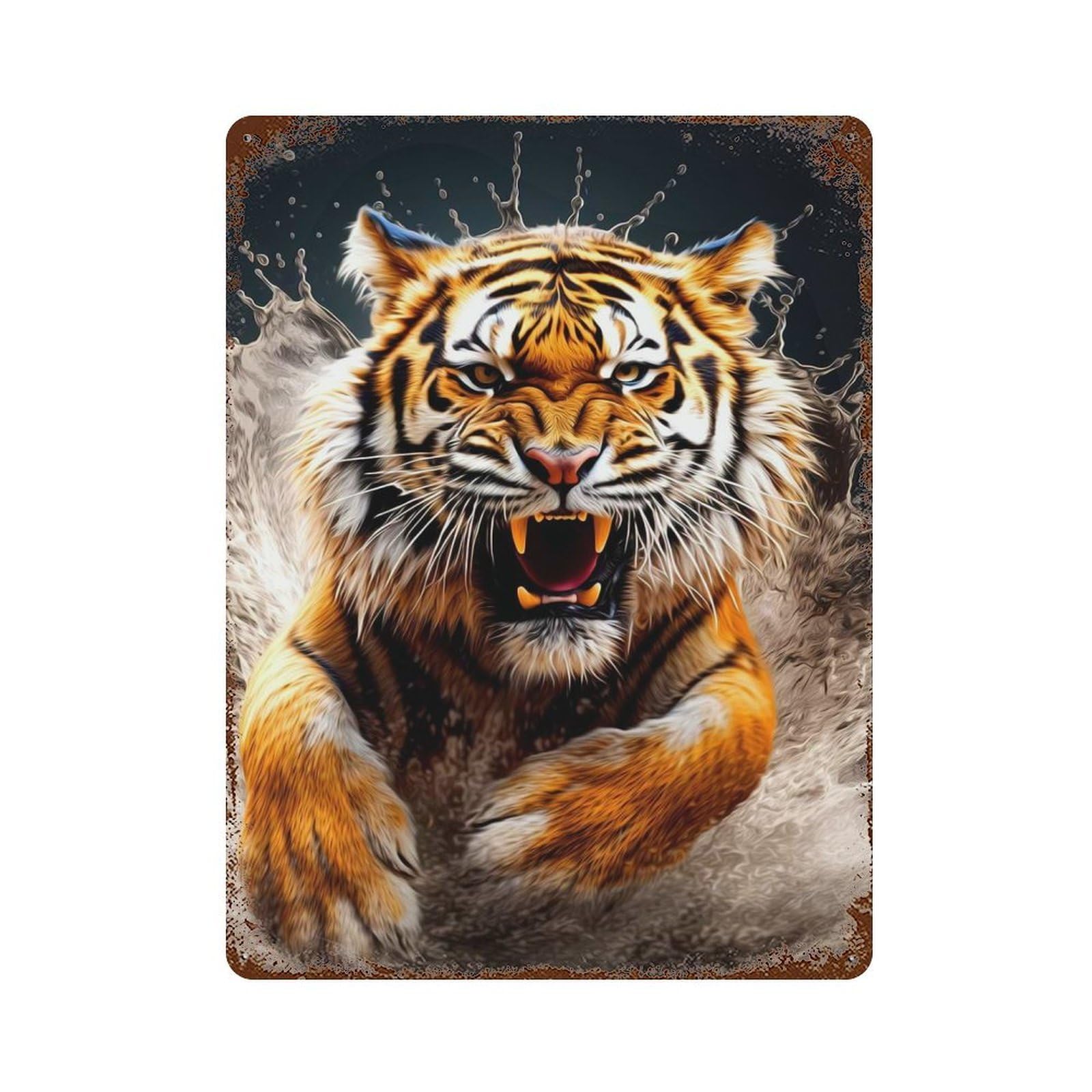 Tiger Vintage Rust Metal Sign 15.7"x11.8", Retro Wall Decor for Garage, Pub Or Kitchen