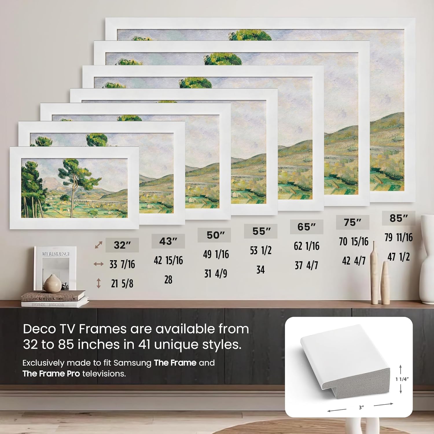Gloss White 32" Premiere Deco TV Frame - Compatible ONLY with Samsung The Frame TVs (Fits 2021-2026, LS03A, LS03B, LS03C, LS03D, LS03FA)