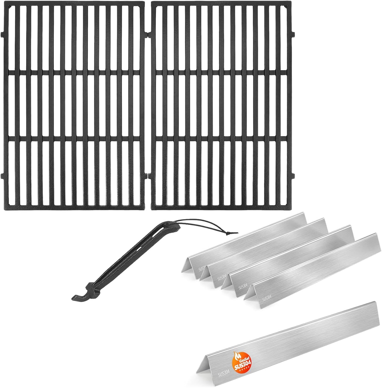 GasSaf 24.5 inch Flavorizer Bars and 19.5 inch Grill Grates Replacement for Weber 7539 7524, Genesis 300 Series E310 E320 E330 S310 S320 S330 Gas Grills with Side Control Knob (2007-2010)