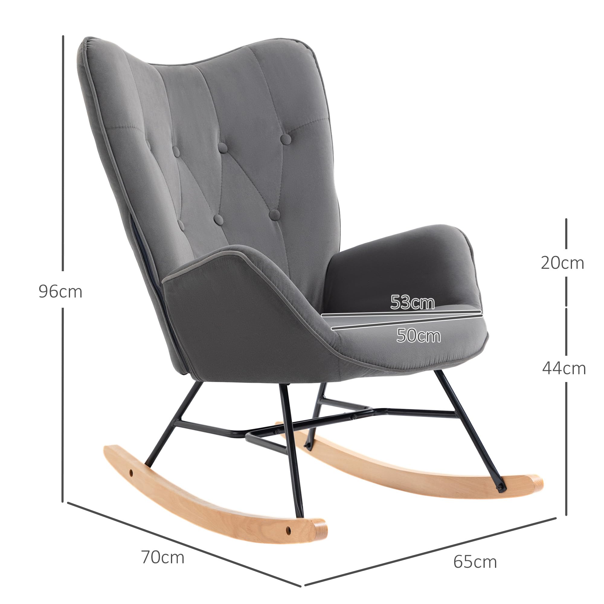 HOMCOM Schaukelstuhl Schaukelsessel mit Rückenlehne, Holzkufen, Sessel, Relaxsessel mit Samtoptik Schwingsessel Relaxstuhl für Wohnzimmer, Schlafzimmer, Balkon Dunkelgrau