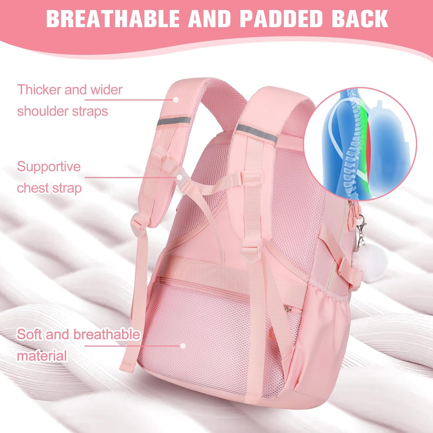 Bevalsa Backpack for Gilrs, School Bags for Kids with Lunch Bag & Pen Case, Bow Plaid Bookbag for Girls Children Teens for Elementary Middle High school College Student with USB Charging Port - Image 5