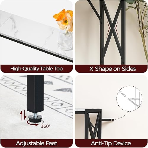 Miniatura 6 de Mesa de sofá estrecha de 39.4 pulgadas con estación de carga, mesa consola delgada, para entrada, vestíbulo, sala de estar, pasillo, mármol