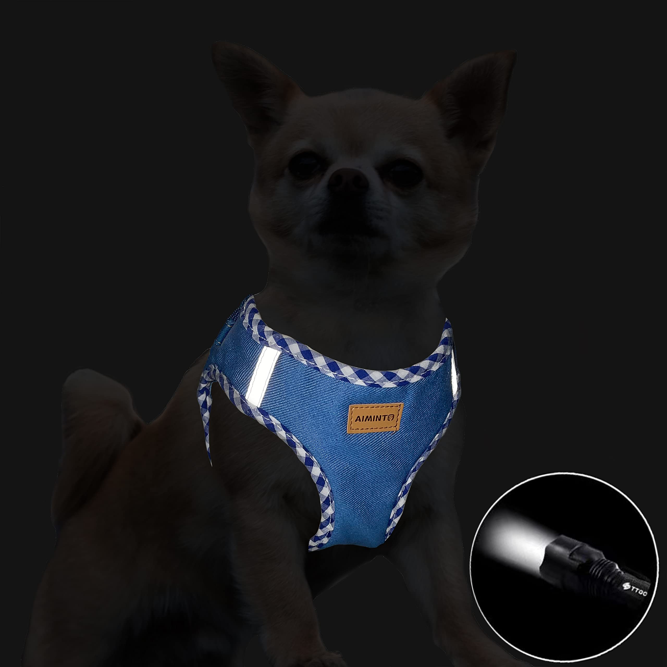 Amazon | Aiminto デニム犬用ハーネス＆リードセット、通気性の高い