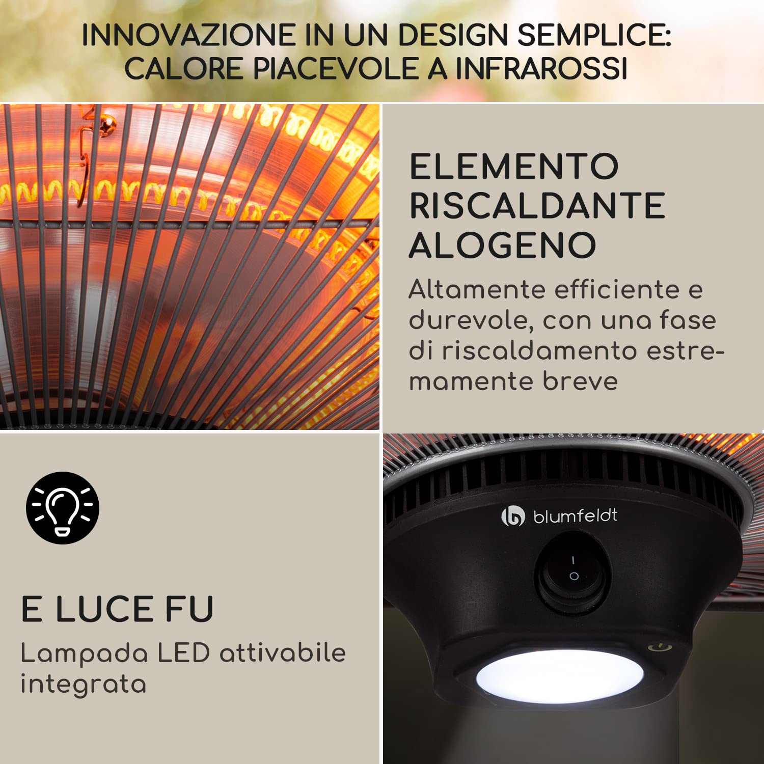 Blumfeldt Heat Hexa Lampada Infrarossi Riscaldante 2000W IR ComfortHeat Nero