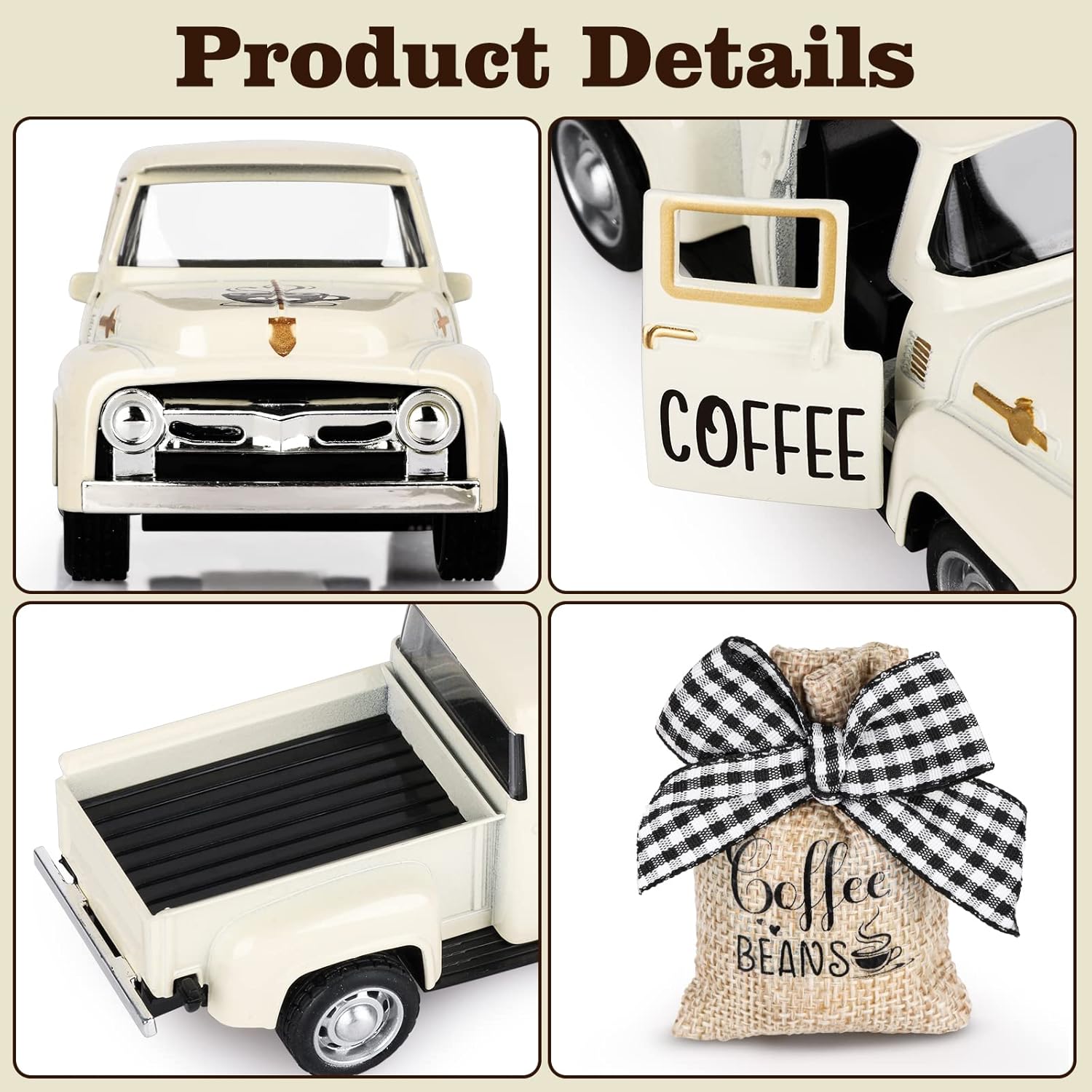 Metal Coffee Truck with Burlap Sack Vintage Pickup for Farmhouse Kitchen Decor Coffee Station Home Bar Accessories