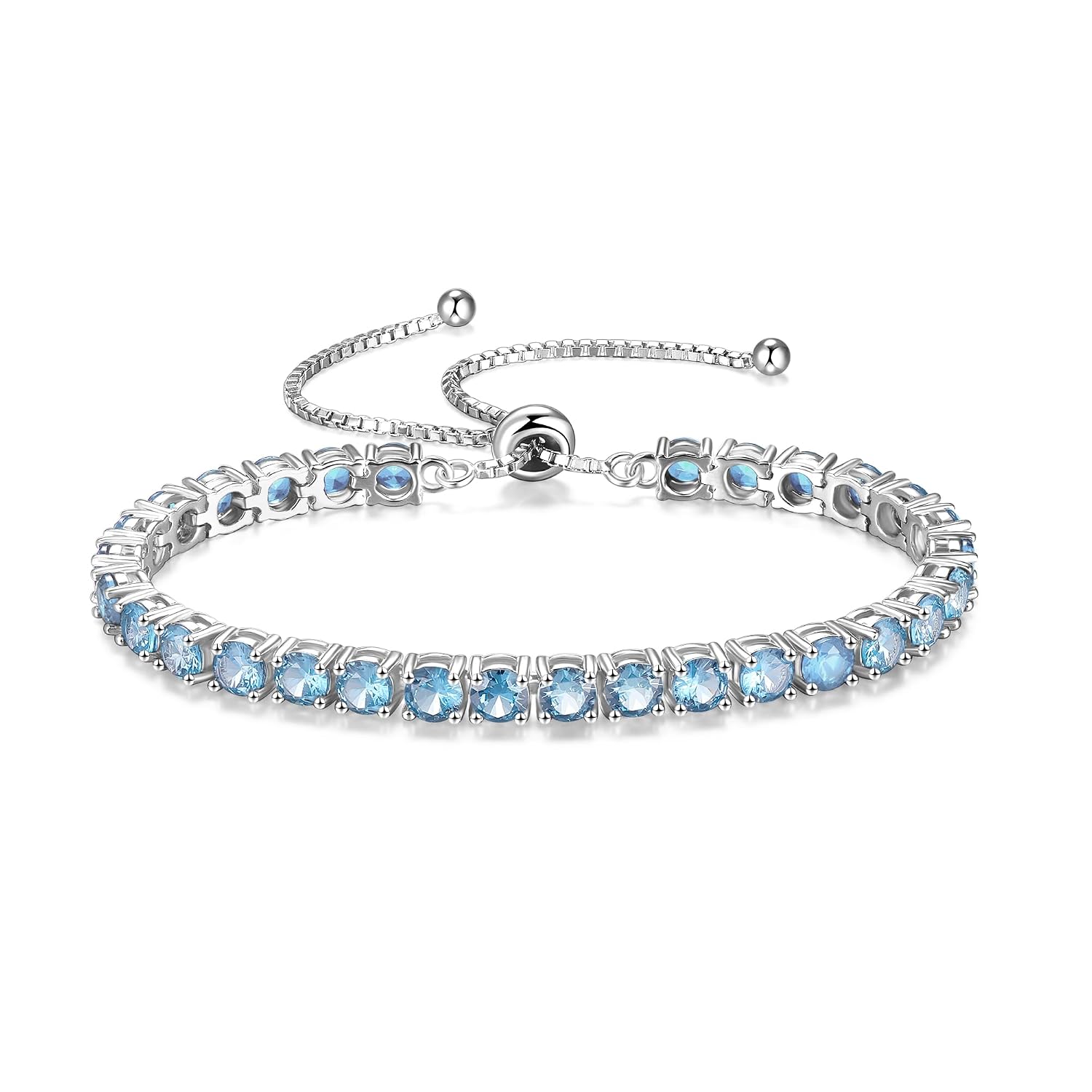 FANCIME Birthstone Bracelet Jewelry for Women Sterling Silver Tennis Bracelet Classic Bolo Adjustable Chain Fine Jewelry Anniversary Birthday Gifts for Women Mom Wife Her
