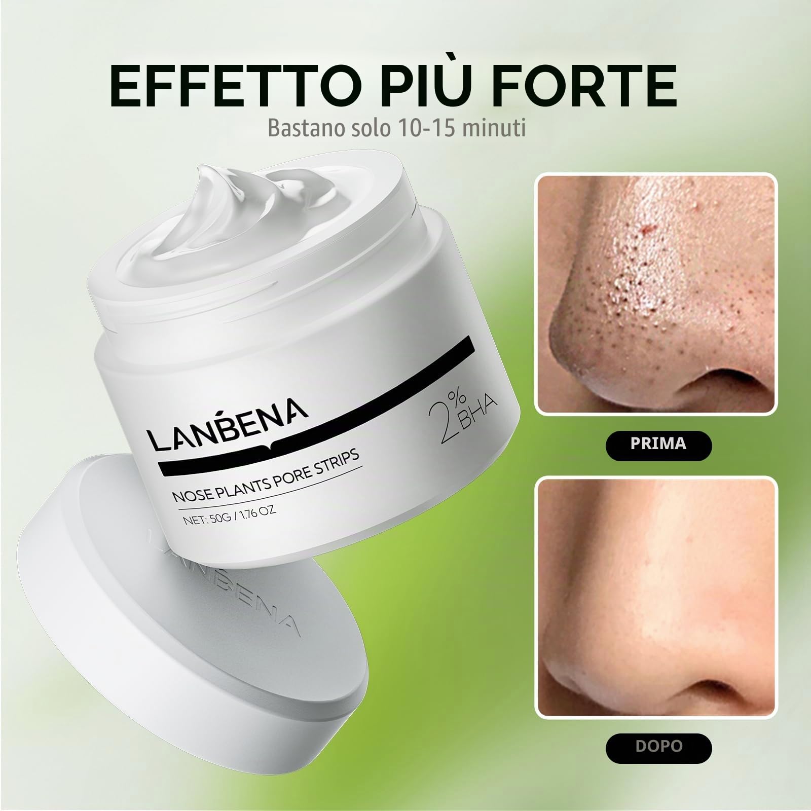 LANBENA punti neri rimozione (50 g), 100 strisce nasali, maschera punti neri, NOTA: La crema diventa gommosa al di sotto dei 25°C, mettere la bottiglia in acqua bollente per ammorbidirla