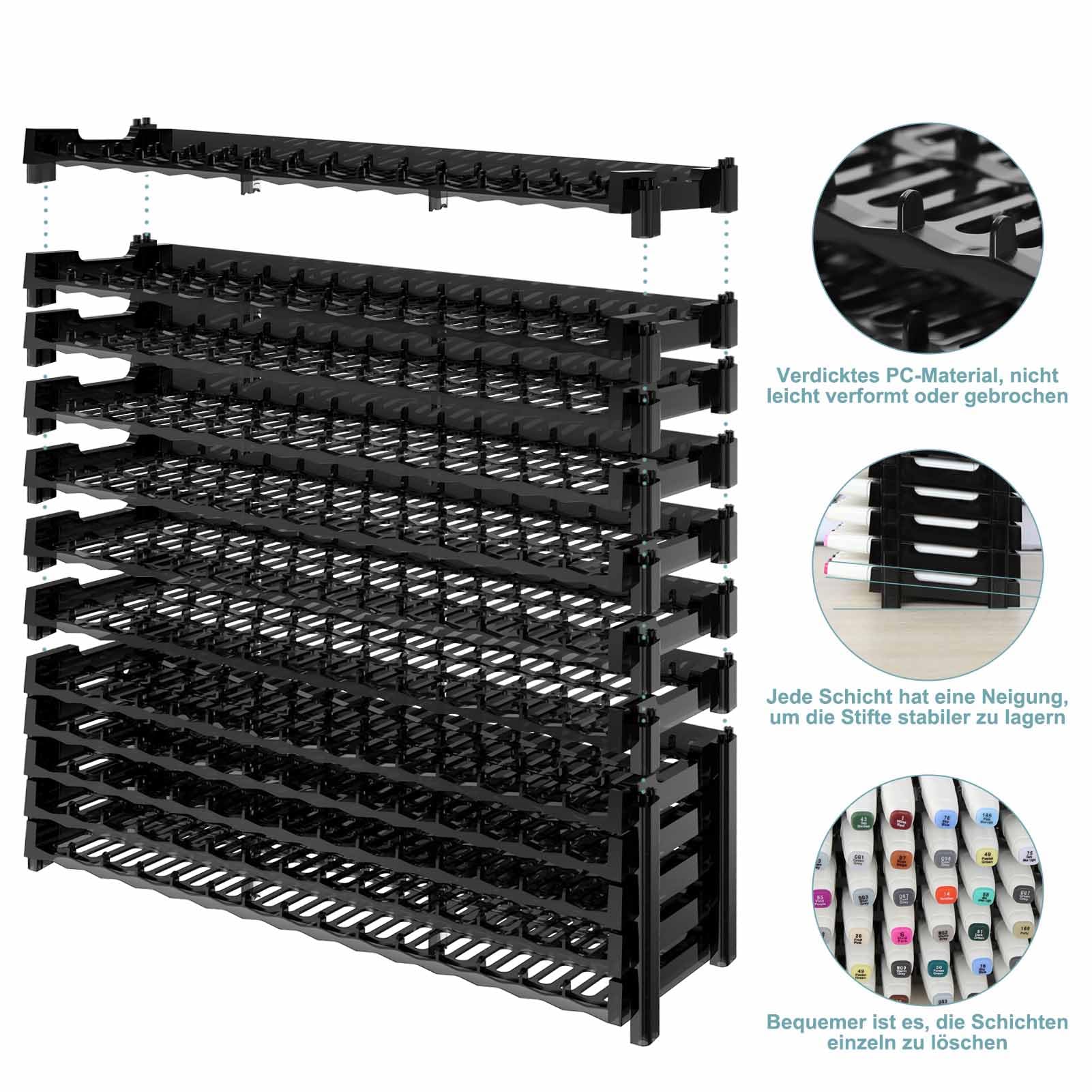 Evemodel 15 * 6 Stifthalter Schreibtisch Bürsten Schlitz-Haltebecher PC Kunststoff Desktop-Markierungshalter zum Organisieren (12Stk., schwarz)