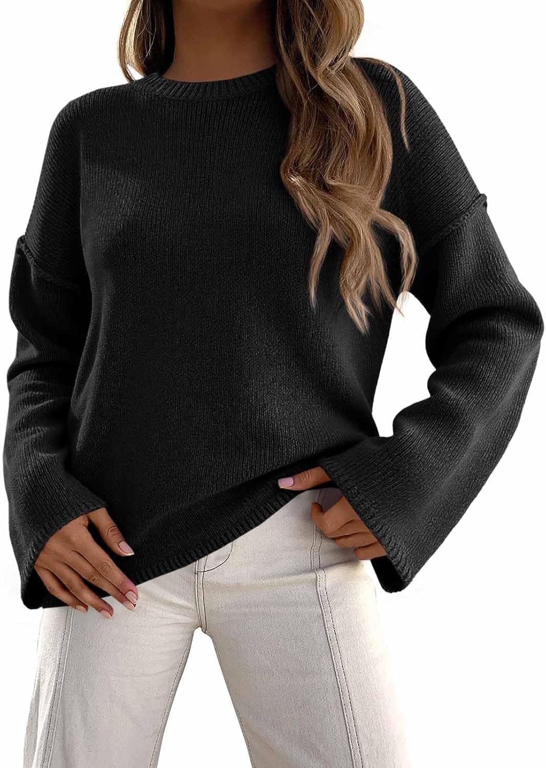 Cicy Bell Womens Oversized Crew Neck Sweater Fall Long Sleeve Knit Tops Trendy Casual Loose Fit Pullover Sweaters
