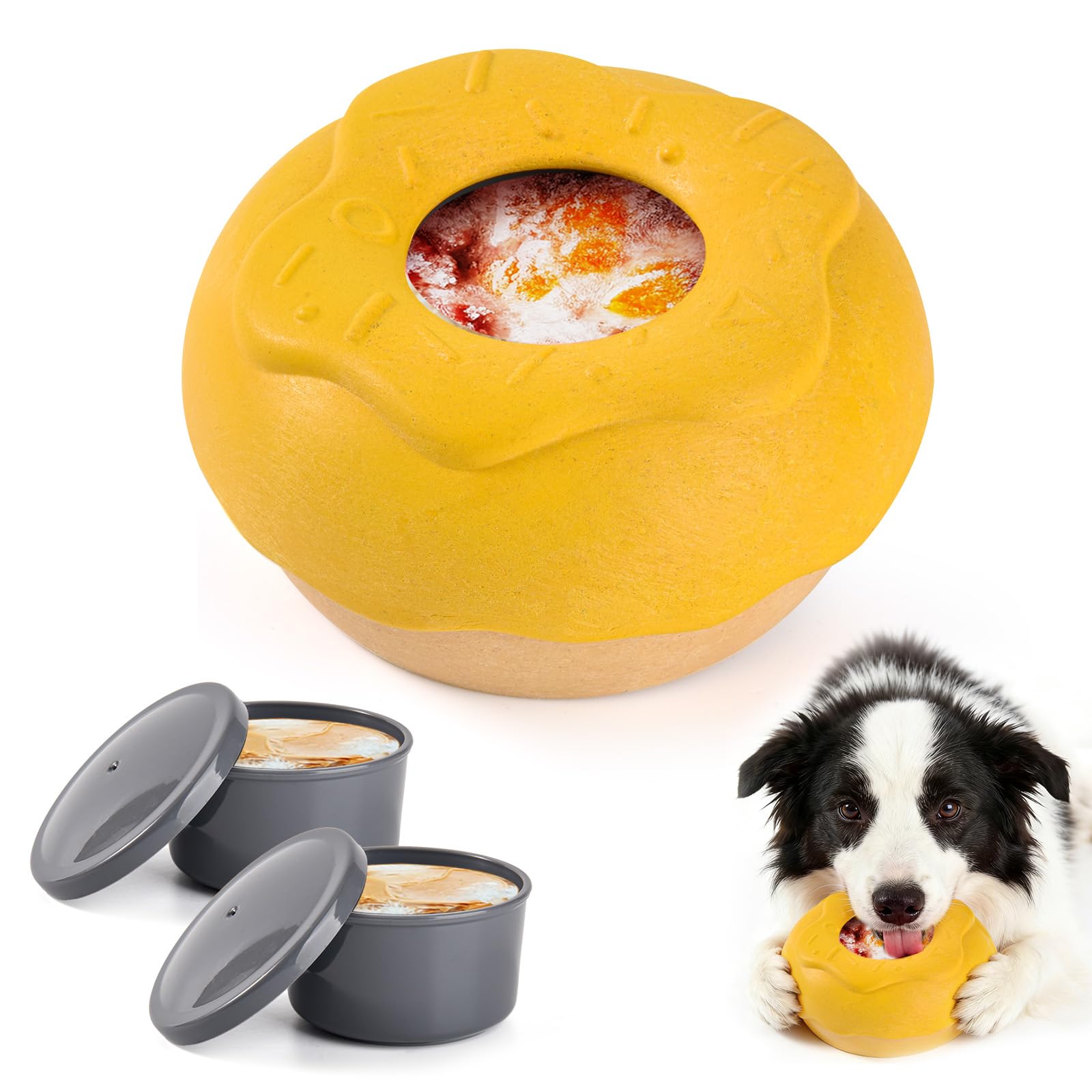 LIFLIX Frozen Dog Enrichment Toy for Aggressive Chewers, Indestructible Dog Treat Toy to Keep Them Busy, Interactive Dog Toys for Large Dogs, Dog Freezer Toy, Doughnut-Shaped,Yellow