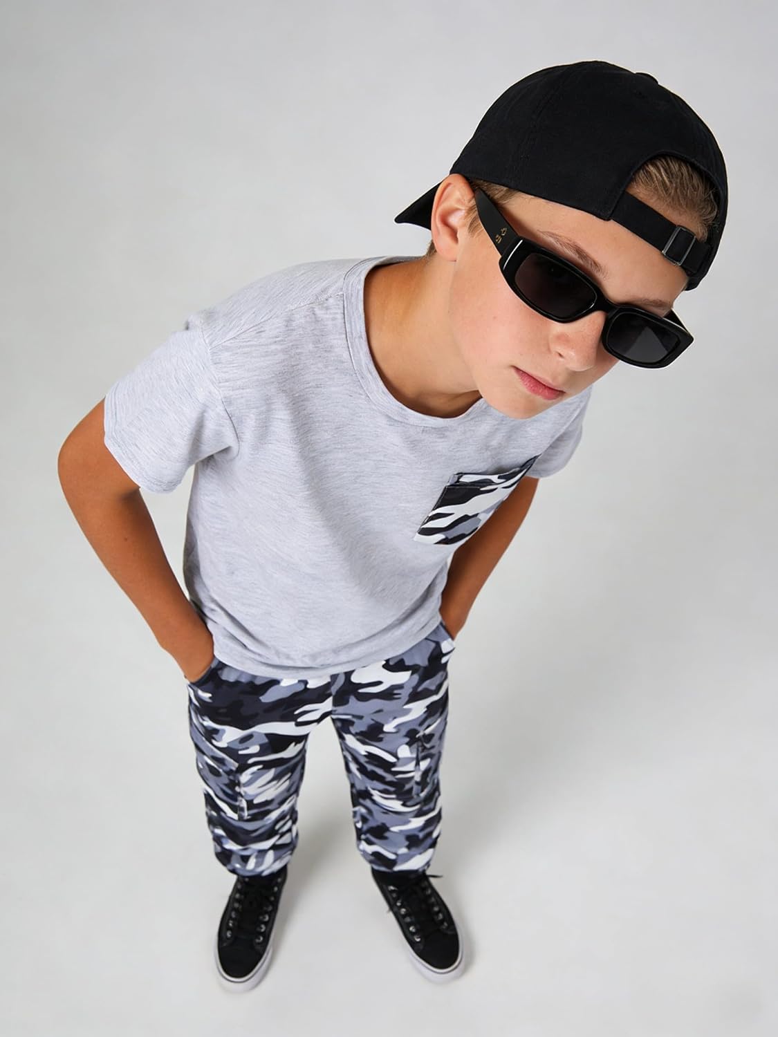 Boys Camo Clothes Set 2 Piece Short Sleeve T-Shirt and Cargo Pants Outfit Size 7-14