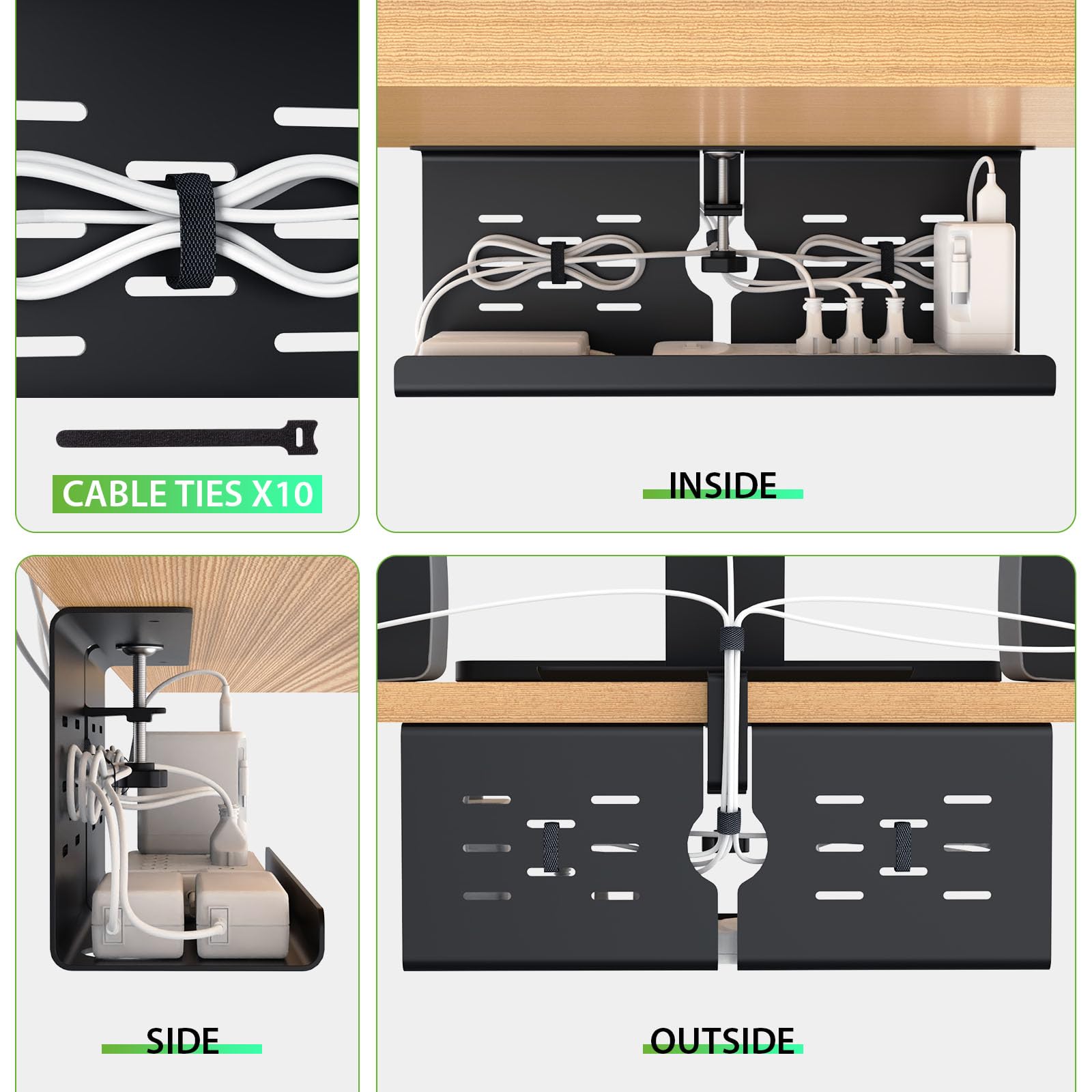 KEEGH Kabelkanal Schreibtisch 2er Set, Kabelmanagement Schreibtisch Ohne Bohren für Kabelversteck, Kabelwanne Ideale Klemmen/Schraubmontage, Kable Organizer für Büro, Zuhause, Gaming-Setup, Schwarz