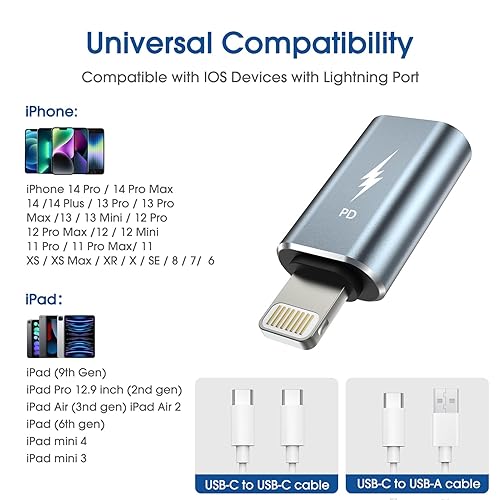 Vista 12 de TechMatte Adaptador USB C a Lightning, [paquete de 2] 27 W PD de carga rápida compatible con dispositivos iPhone/iPad/iPod/AirPods iOS, compatible
