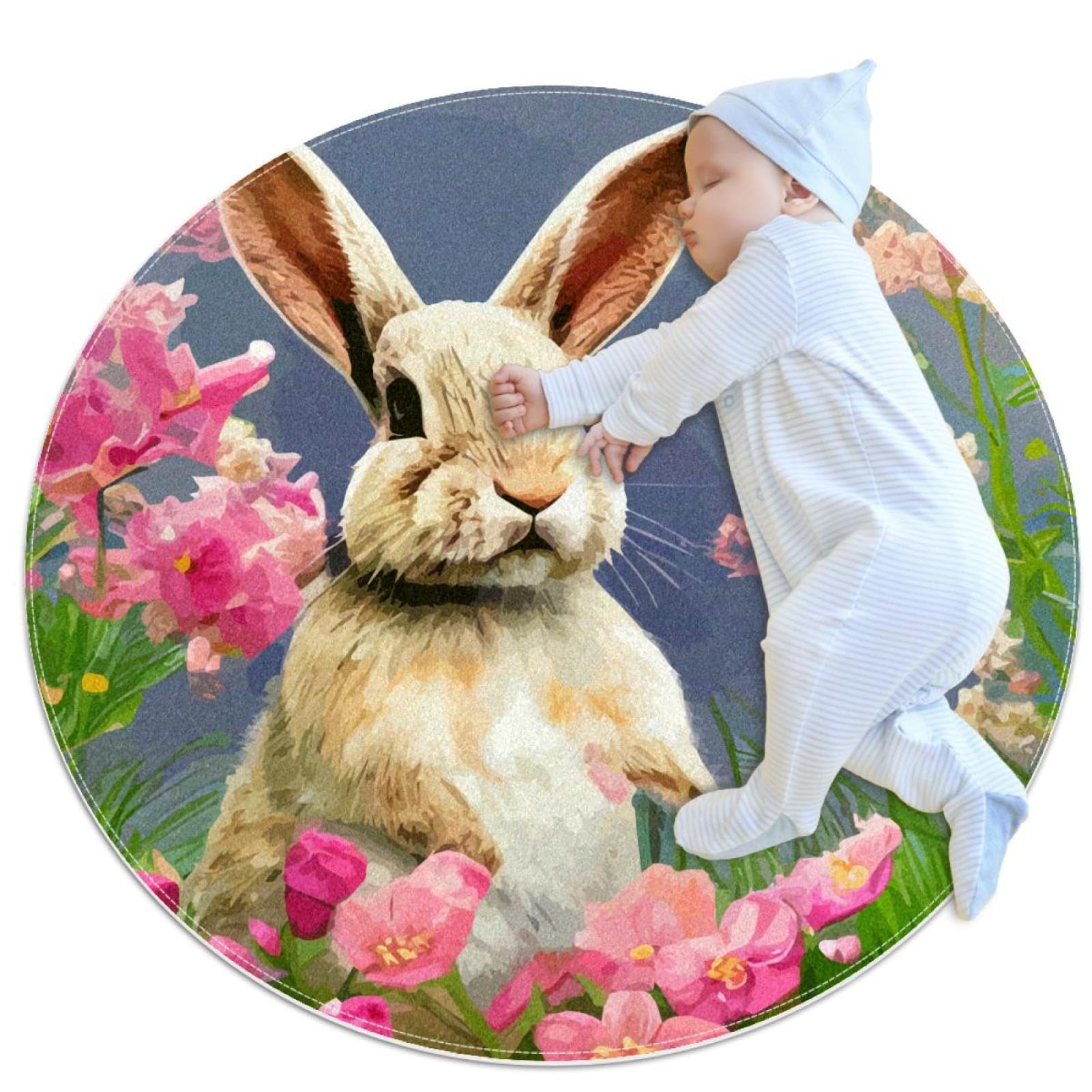 Tapis de sol lapin de Pâques antidérapant rond pour chambre
