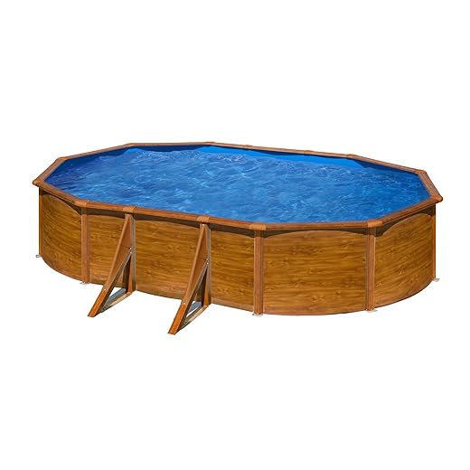 Gre Kit610W Pacific - Piscina Elevada Ovalada, Aspecto Madera, 610 X 375 X 120 Cm