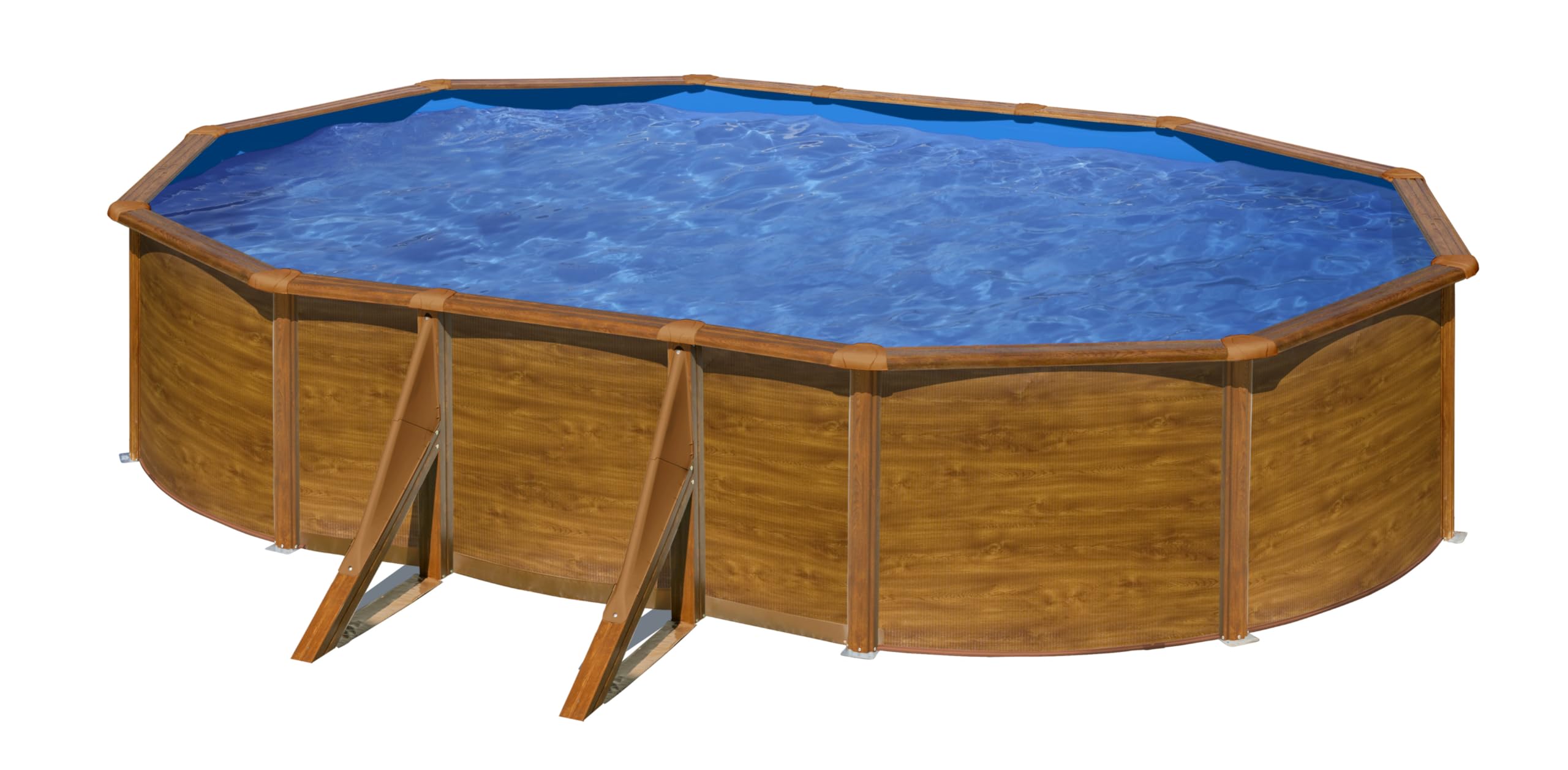 Piscina de Acero Elevada,​Ovalada con Aspecto Madera. Piscinas Desmontables para Jardín. 610 x 375 x 120 cm - Piscina Gre KIT610W Pacific.