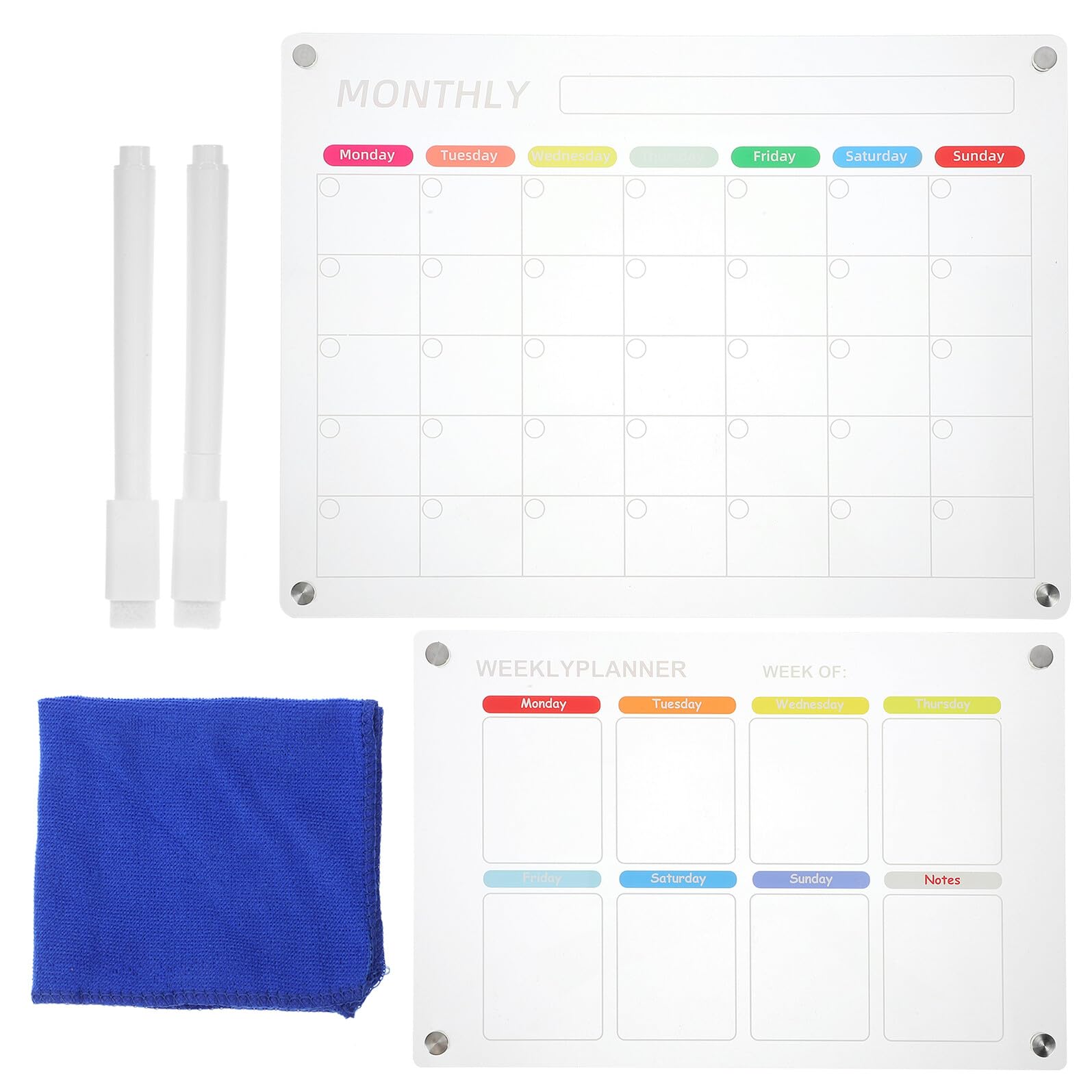 WOONEKY Lavagna Magnetica per Frigorifero Trasparente con Calendario Mensile e Settimanale Lavagnetta Cancellabile Secco con Pennarello e Panno Memo Board Magnetico per Organizzazione e