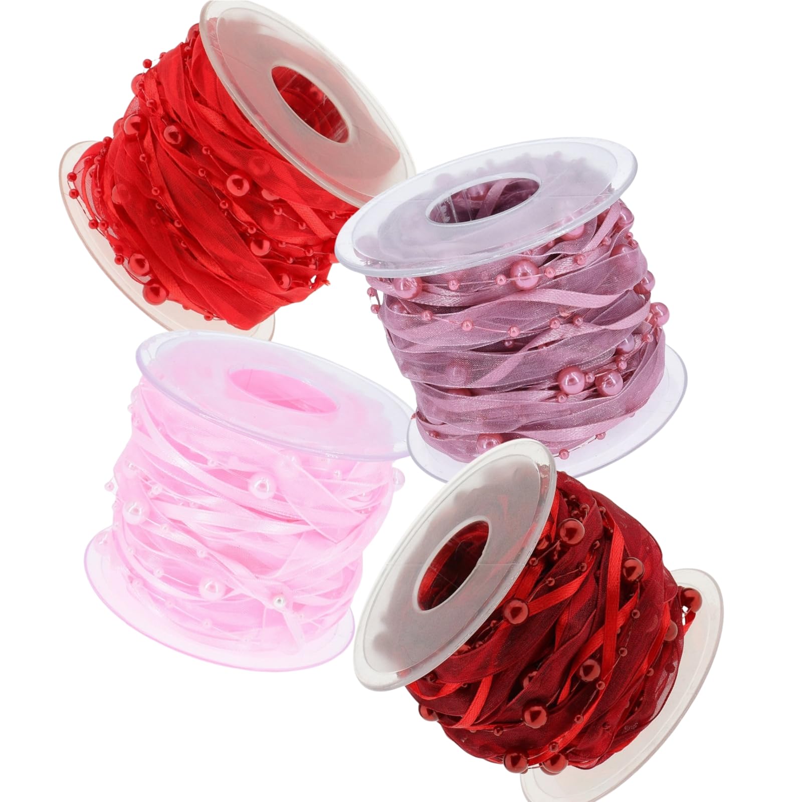 10/40M 4 Farben Künstliche Perlenband Chiffon-Band 1 cm breit Trendyband Organza Spitze Band Dekoband Spitze Zierband für Hochzeits Blumen DIY Dekoration Kunsthandwerk (4 Farben)