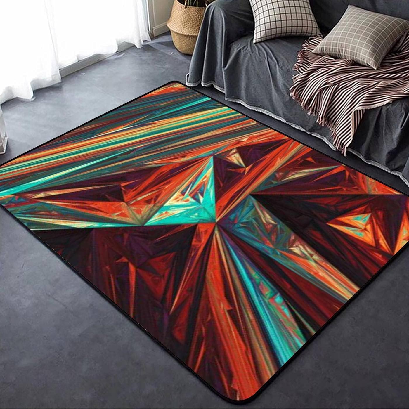 Tapis de salon 3D rayé abstrait moderne coloré 160x200 cm antidérapant