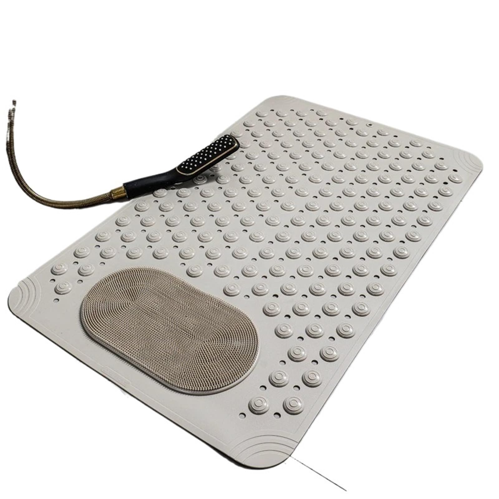 Latex Pillow Non Slip PVC Bath Mat with Suction Cup Massage Bumps Quick Dry Bathroom Rug Shower Safety Carpet Strong Drainage(Dark Khaki)