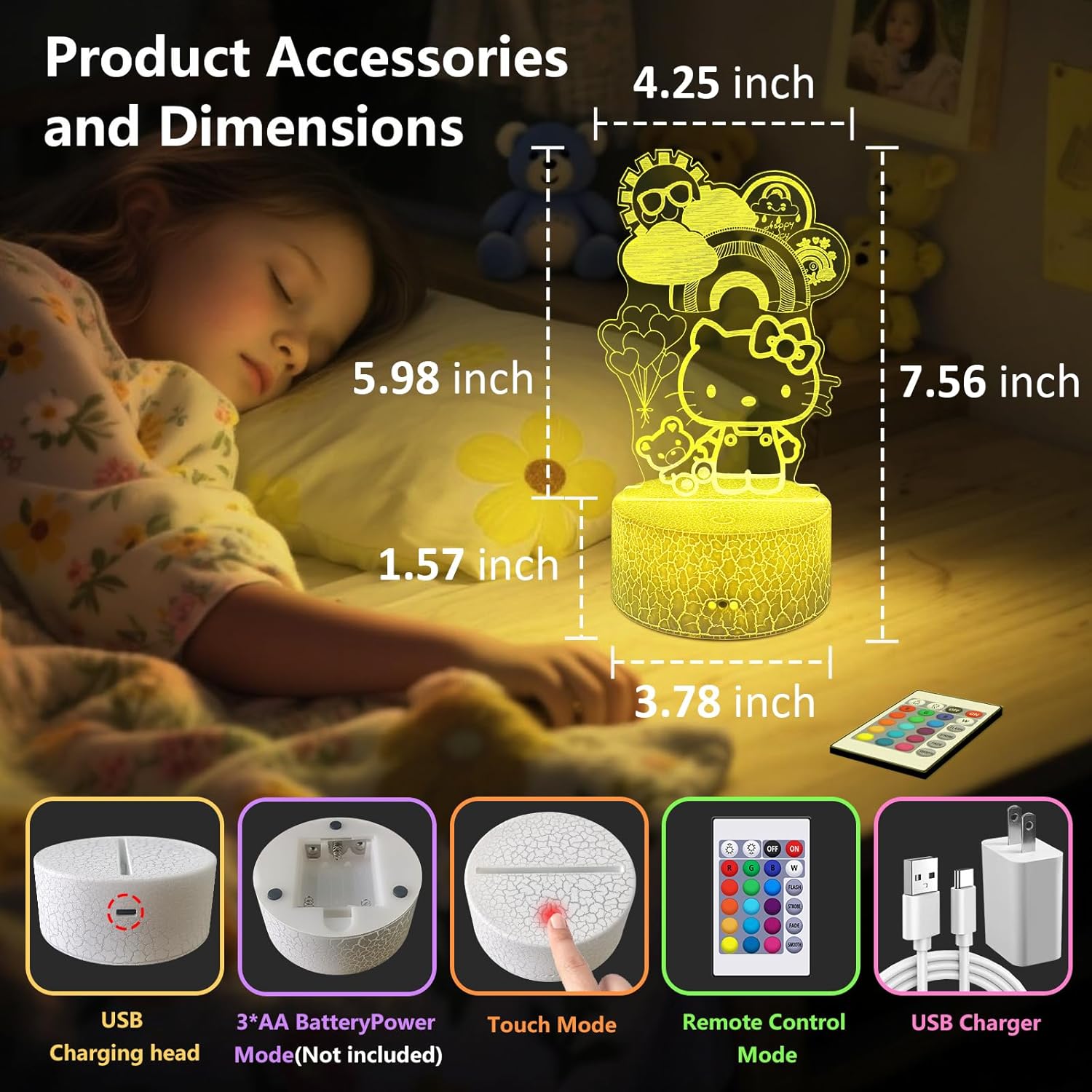 Kitty Night Light for Kids, Kitty Lamp Girl Cute Led Cat Night Light 16 Colors Dimmable Kitty Decor Lamp with Remote & Luminous Base, Bedroom Decoratio Gifts for Christmas Birthday Girls