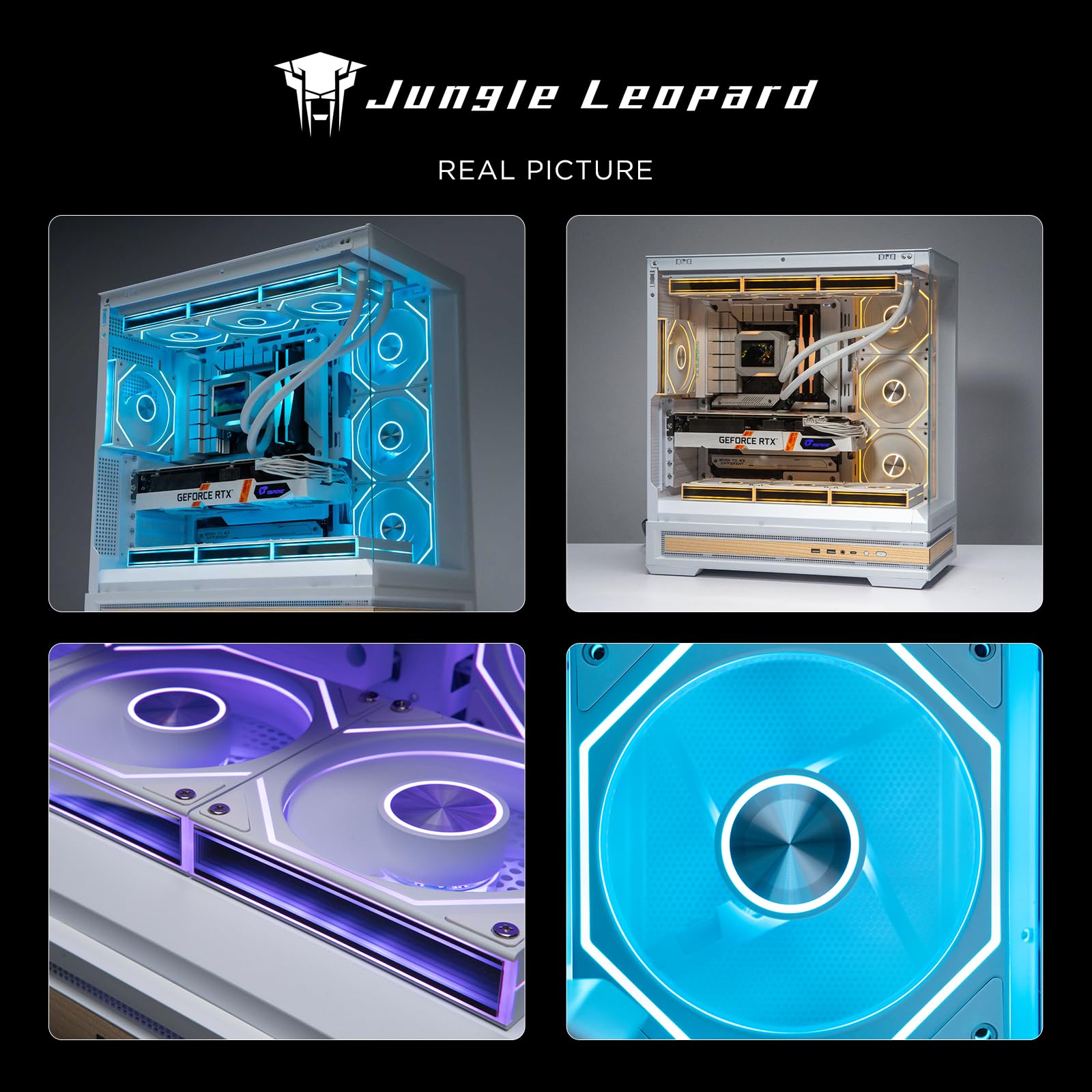 Jungle Leopard Prism4RS Ultra X3 - Ventiladores de carcasa de computadora ARGB de 120 mm, espejo infinito, cadena de margarita, 4 pines PWM 1850 RPM (reverso blanco, paquete triple)