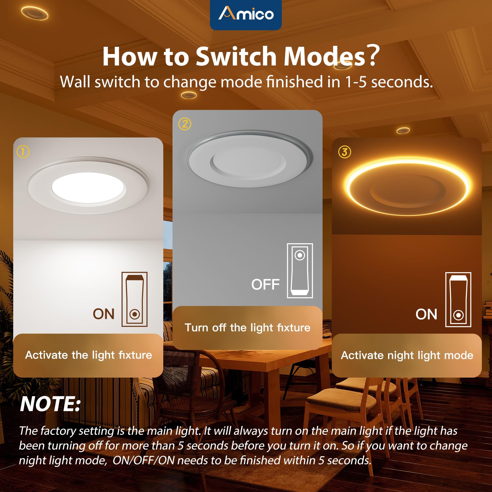 Amico LED Recessed Lights with Night Light - 12 Pack -3