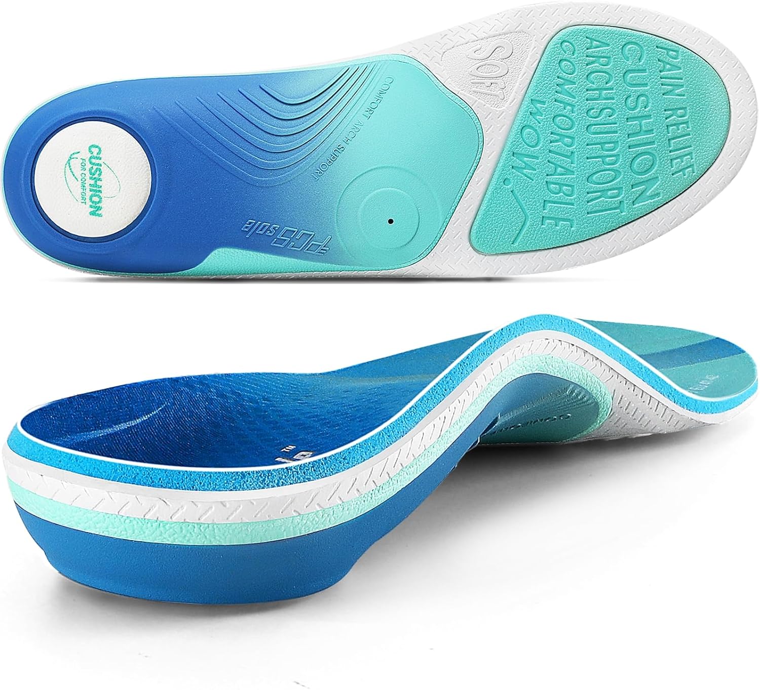 PCSsole Plantar Fasciitis Insoles Pro Green, 240lbs+ Heavy Duty High Arch Support Inserts for Men & Women Bagasse Content Cushion Orthotic Insoles for Foot Pain Relief Flat Feet Arch Pain Heel Pain