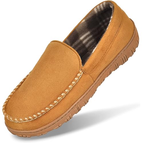 MIXIN Mens Slippers Moccasins Slippers for Men House Shoes with Warm and Cozy Memory Foam Hard Sole Men's Indoor Outdoor Slippers