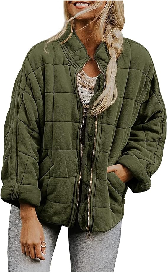 Quileted Jackets for Women Lightweight Jacket Cropped Casual Warm Winter Coats Bomber Puffer Jacket with Pockets