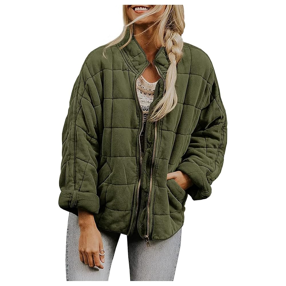 FQFGGYD Women's Quilted Jacket Full Zip Stand Collar Puffer