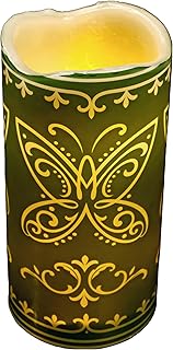 State & Water Miracle Encanto Inspired Flickering Flameless LED Bulb Butterfly Candle Wax Pillar, 6 x 3, Batteries Included (Green)