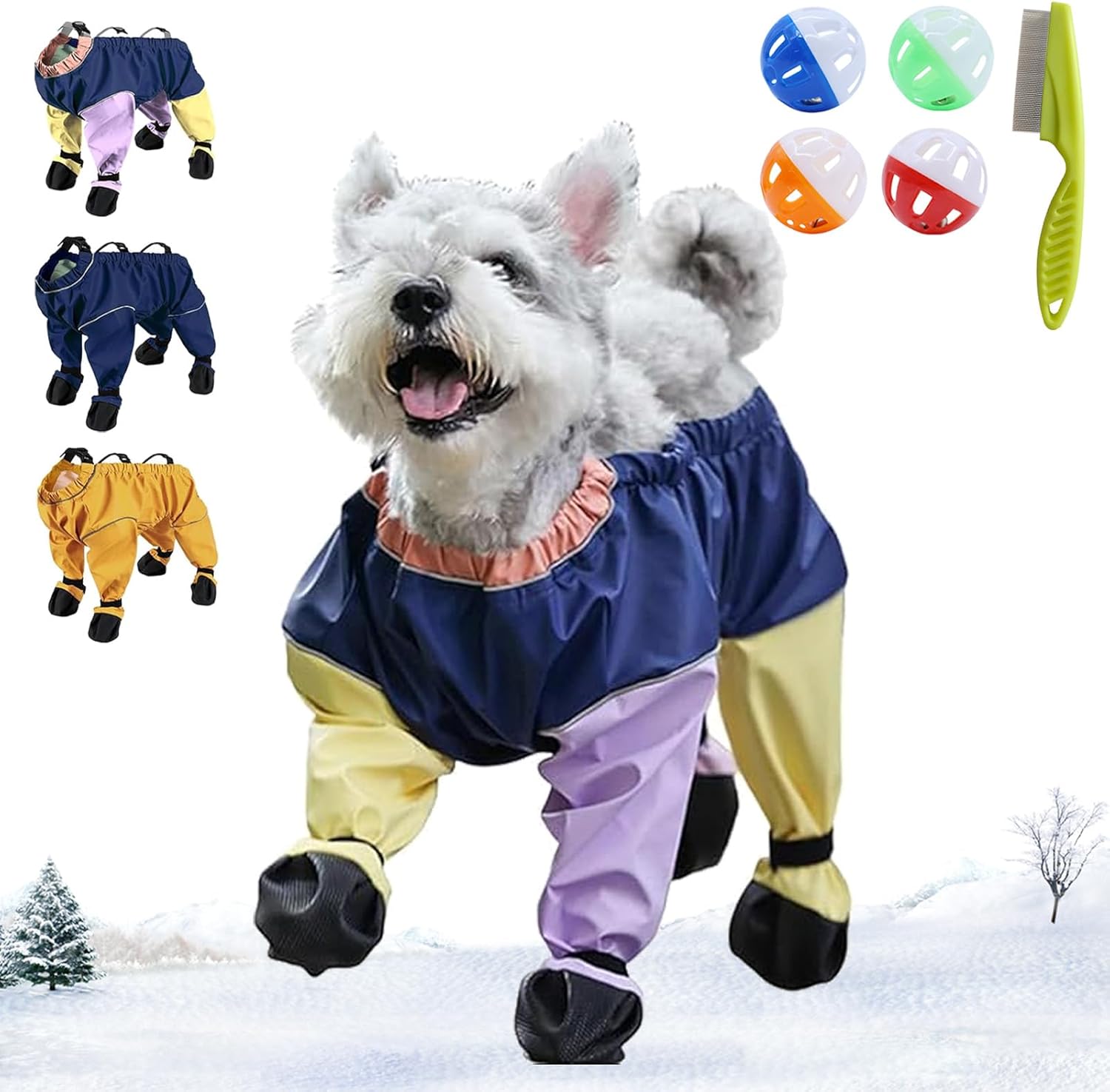 2026 Upgraded Dog Snowsuit with Attached Boots, Anti-Slip Dog Suspender Boots, Waterproof Dogs Snow Pants, Adjustable Paws Protector Pants for Winter Snow, Rain & Outdoor Walking (Mixed Colors, XL)