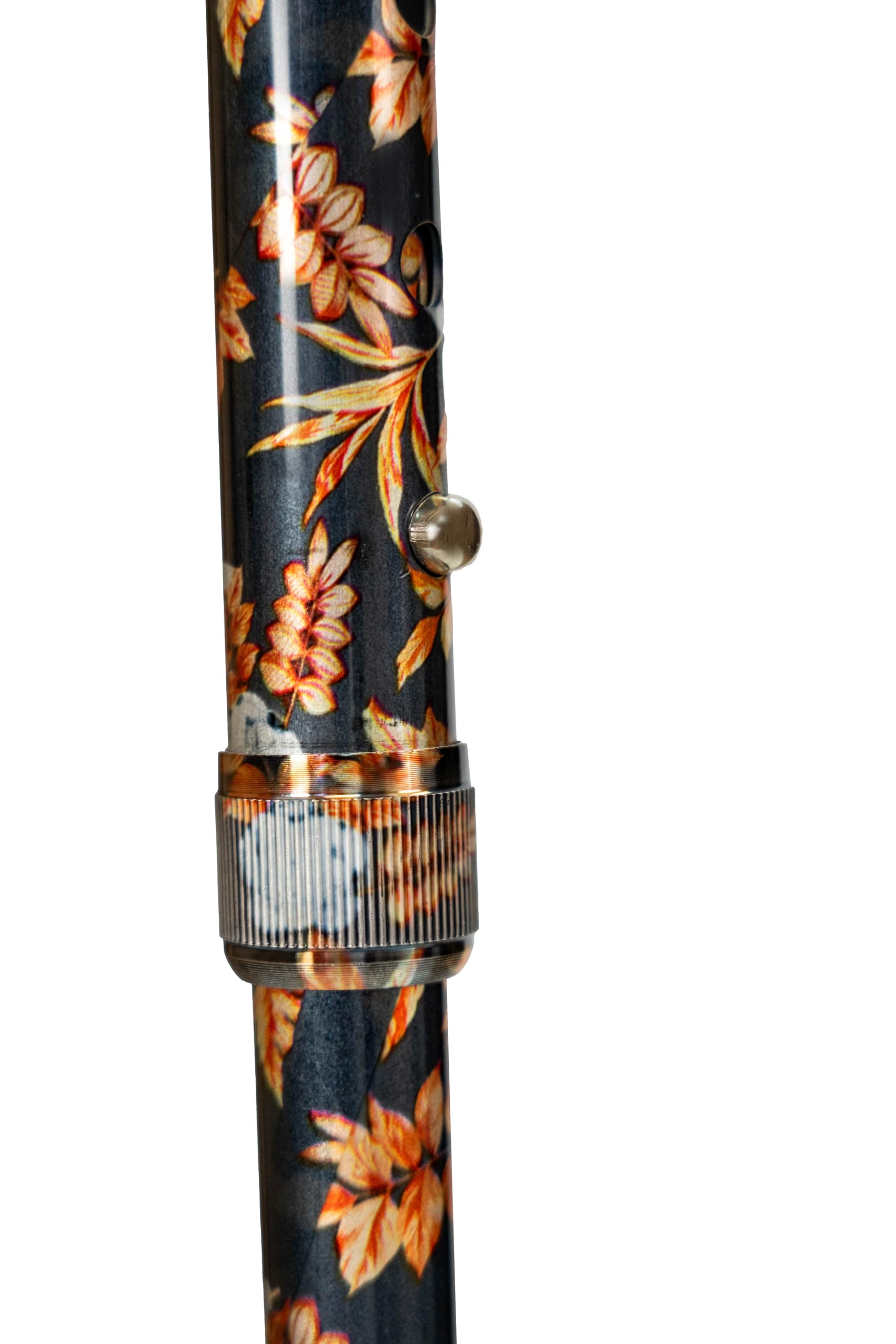Bastón de Aluminio Extensible Regulable en Altura (74-95cm) con puño de Madera Oscuro, contera Antideslizante y Acabado Hojas otoño. Bastón muletilla para Apoyo y Ayuda a Caminar. (402FH)