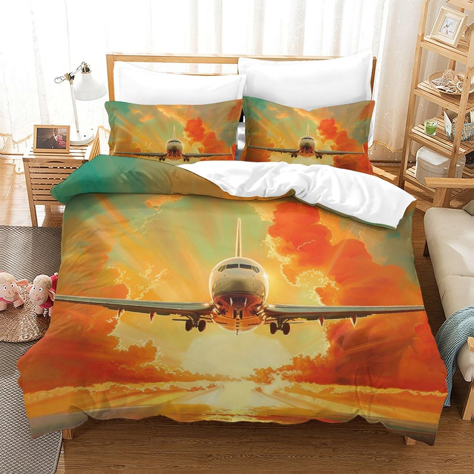 Avion de passagers parure de lit 3 pièces housse de couette 260x220 taie d'oreiller