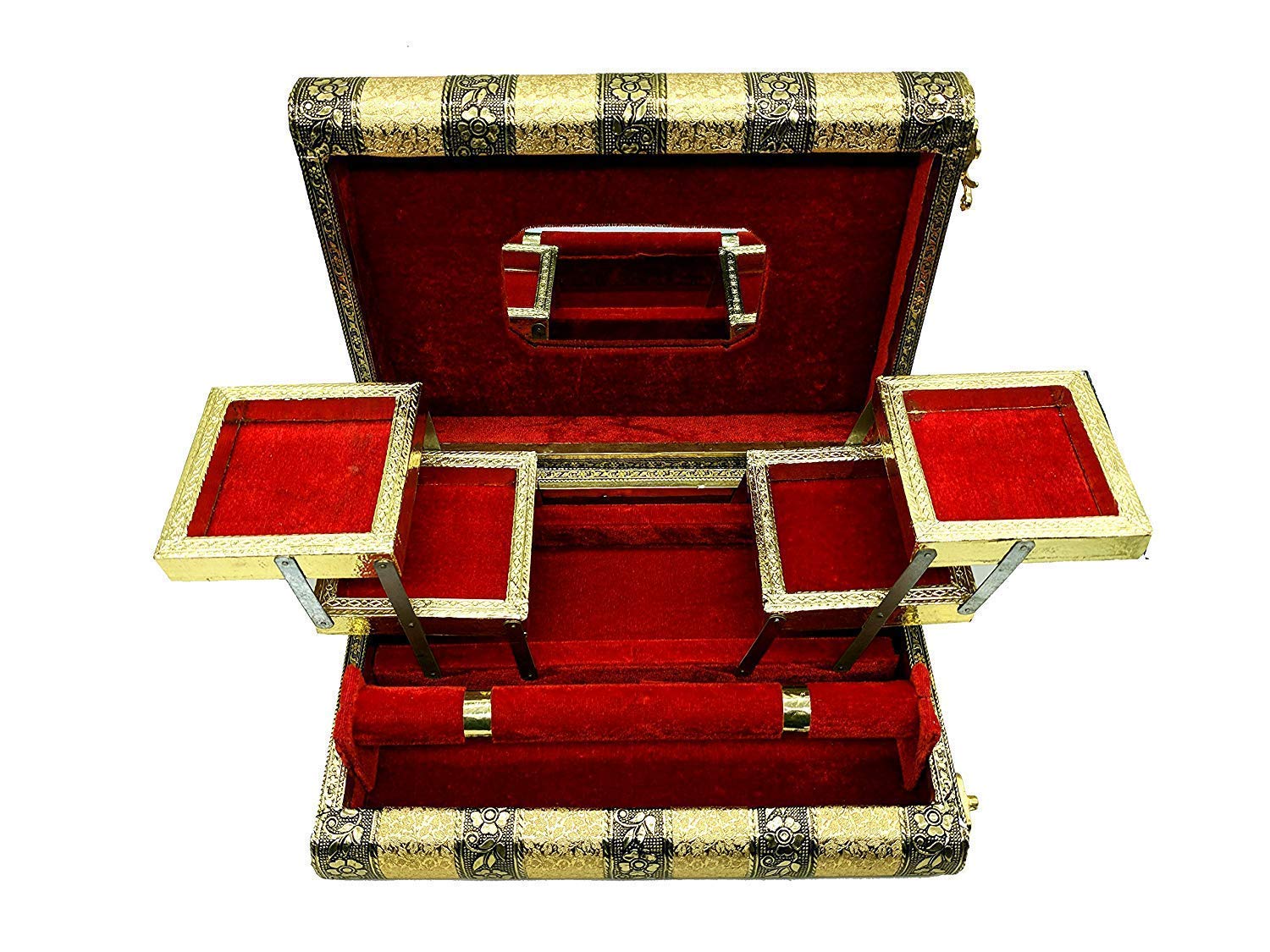SHYONASHYONA Oxidised Wooden Jewellery Box for Women, 1 Roll Bangle with 5 Compartment Jewellery Box with Free Mirror