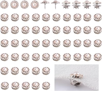 60 Sets Gold Pearl Buttons, Rhinestone No Sew Buttons for Clothes Removable Pearl Brooch Pins Floral Button Bulk Reusable Snaps Pearls for Crafts DIY