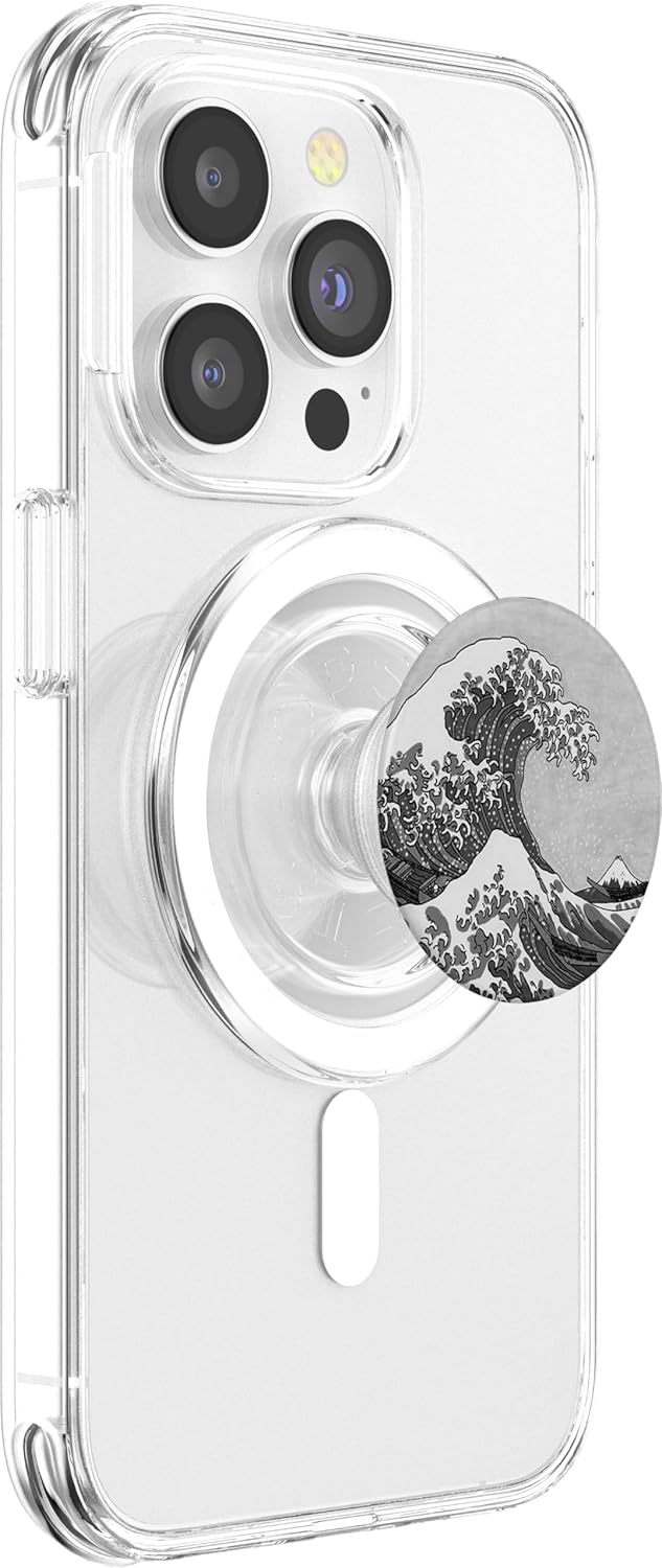 Great Wave off Kanagawa Black and White PopSockets MagSafe PopGrip for iPhone