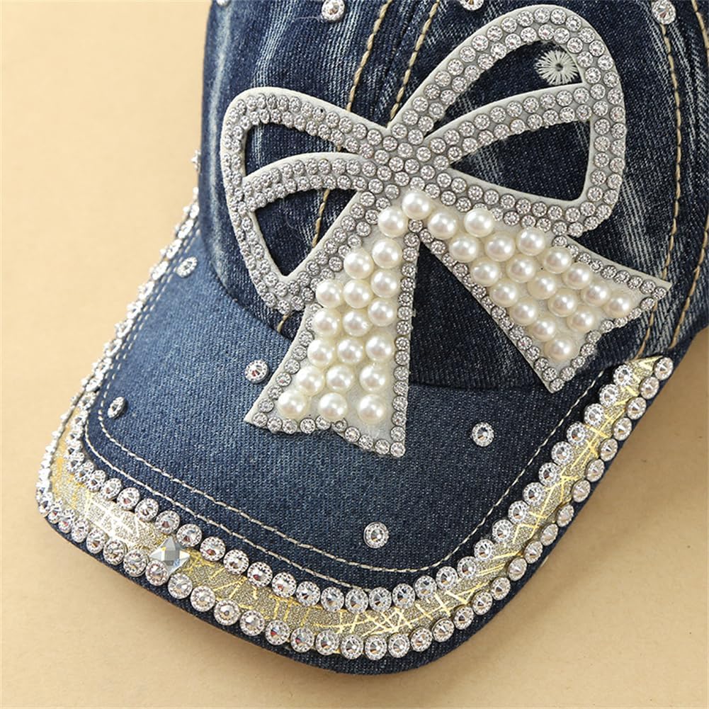 Women's Denim Baseball Cap with Pearl Rhinestone Trendy Y2k Visors UV Protection Sun Hat Outdoor 2026 - Image 2