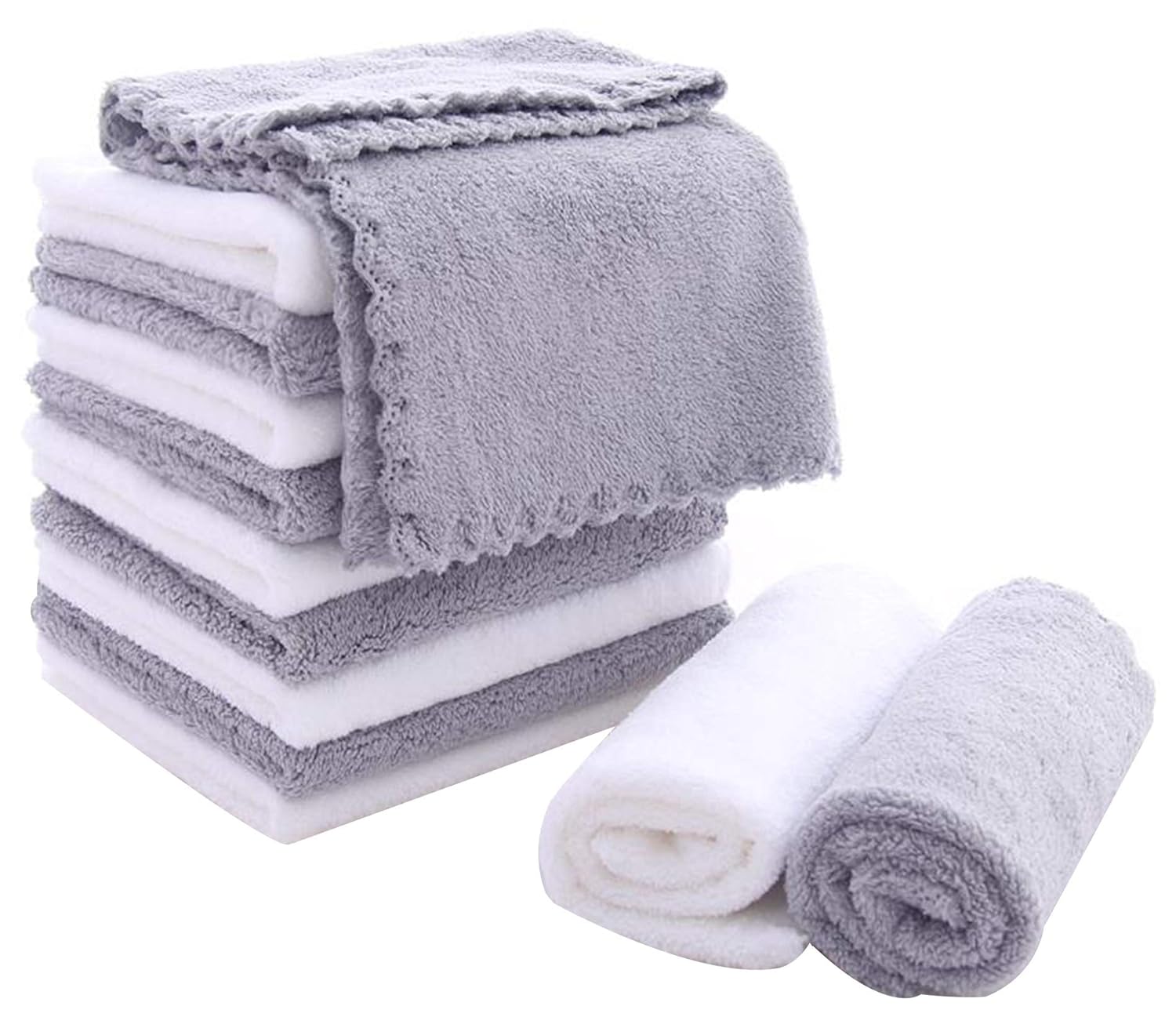 12 Pack Baby Washcloths - Extra Absorbent and Soft Wash Clothes for Newborns, Infants and Toddlers - Suitable for Baby Skin and New Born - Microfiber Coral Fleece 12x12 Inches : Baby