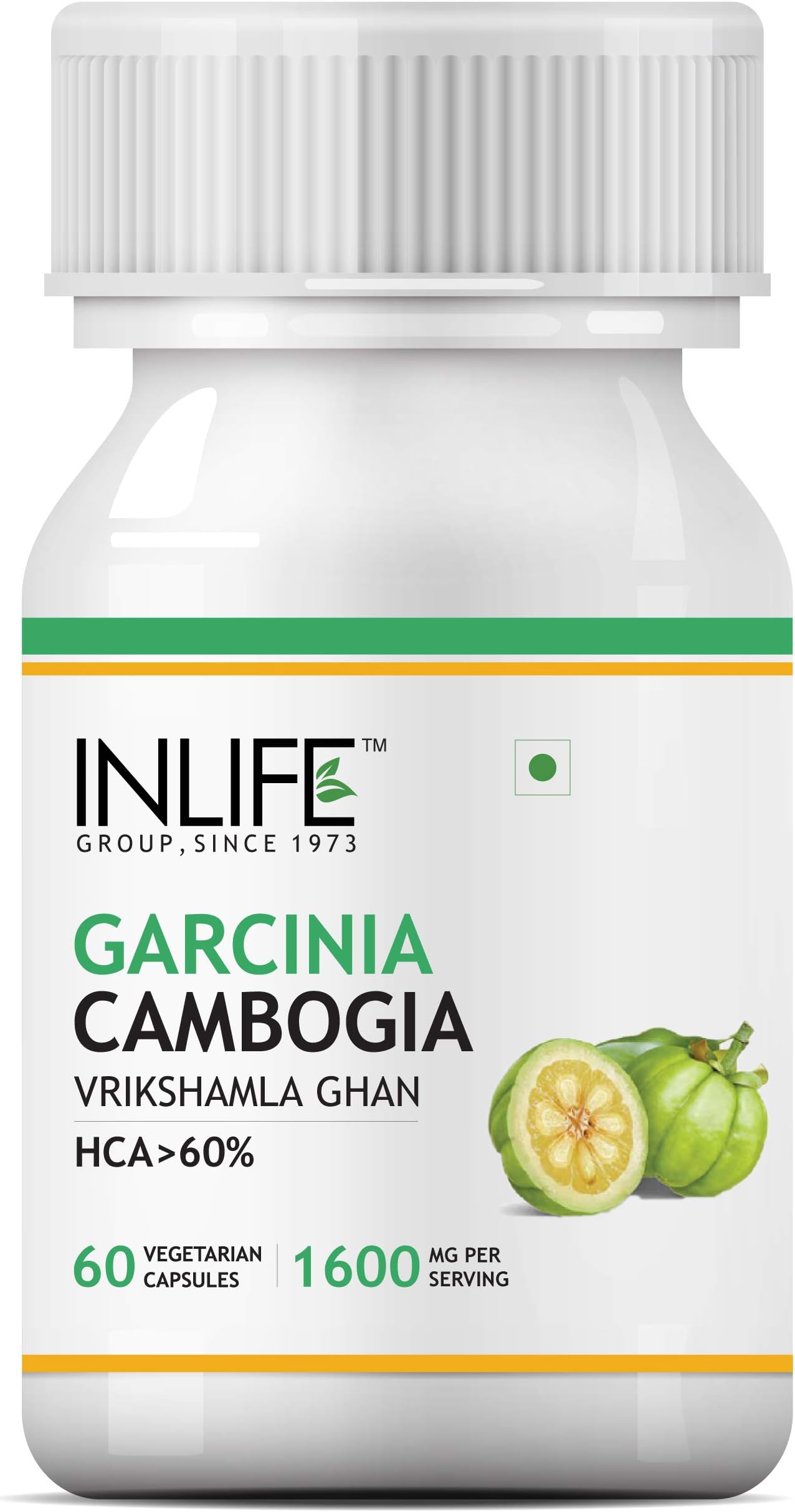 Inlife Pure Garcinia Cambogia Fruit 60% Hca Weight Management Herbs Supplement, 1600Mg - 60 Vegetarian Capsules