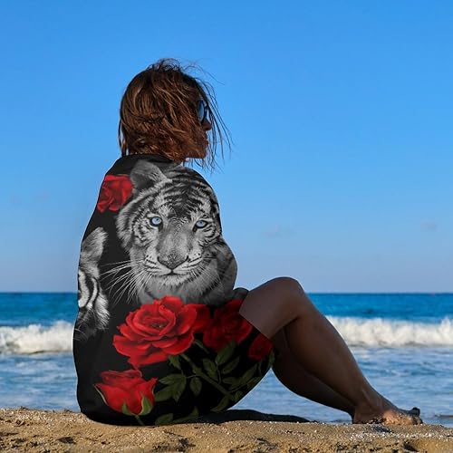 Miniatura 4 de Toallas de piscina súper absorbentes, de secado rápido y esponjosas, color bosque fresco, animal salvaje, tigre, rosa roja, floral, hotel, viajes,