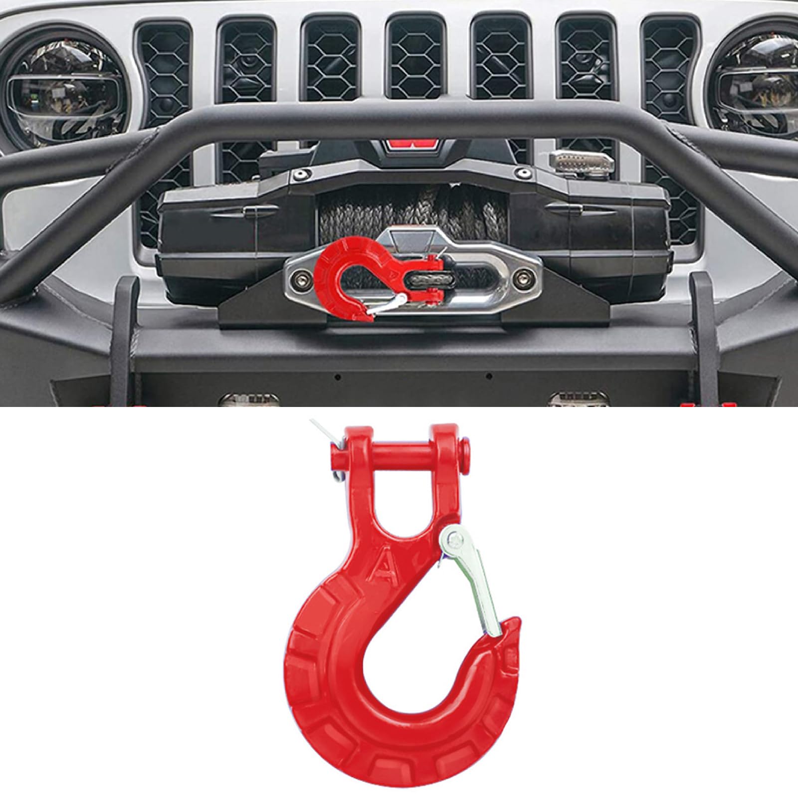 Kranhaken, 35000Lbs/16T Winde Kabel Haken Clevis Rigging Schlepptau Anhänger & Latch for Boot/Lkw/RV Frühling-geladen Zubehör(Red)