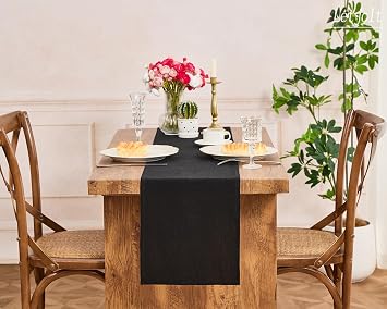 Letjolt Black Table Runner 72 Inches Long | Rustic, Cotton, Plain