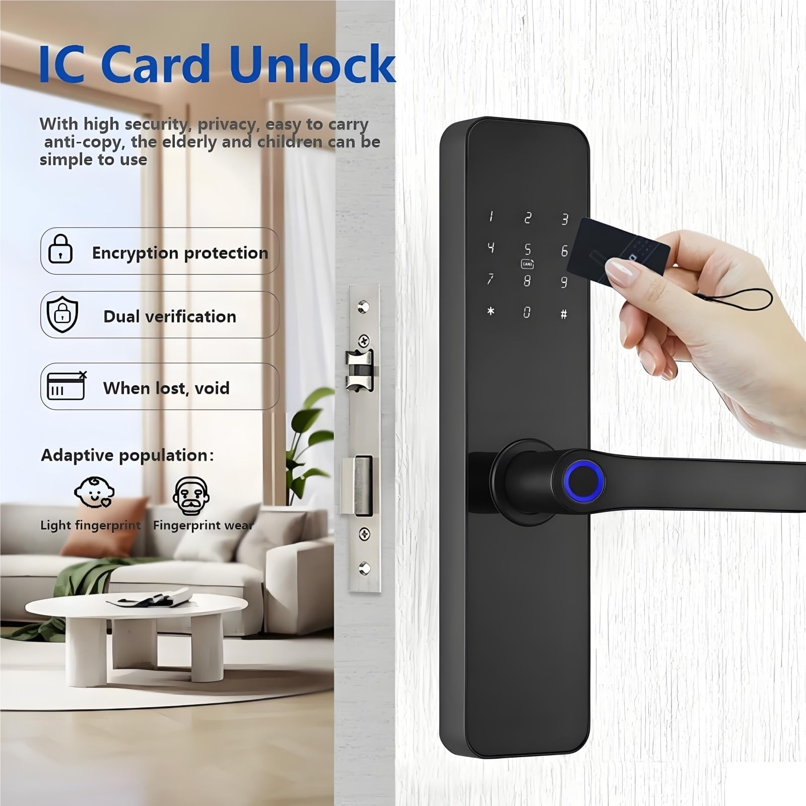 Serrure à Empreinte Digitale F7-TT — Compatible RAYKUBE F7 & TT Lock App · 5 Modes d’Ouverture (empreinte/app/code/carte/clé) · Pour pêne 22×160 mm · Portes 28–55 mm